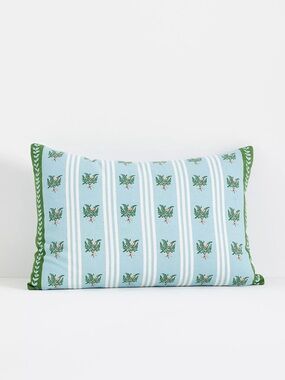Anthropologie Tess Cotton Screen Printed Floral Striped Pillow